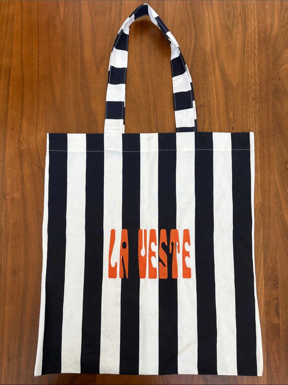 LA VESTE Navy & White Stripe Cotton Tote Bag Large Shopper Orange Embroidery